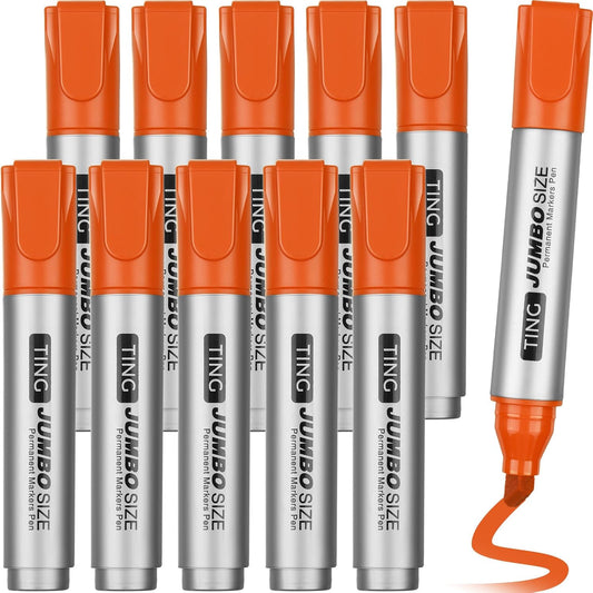 Fuutreo 10 Pack Jumbo Permanent Markers Bulk Large Chisel Tip Permanent Markers Quick Drying Waterproof Big Huge Poster Pens for Office, Logistics Company and More(Orange)