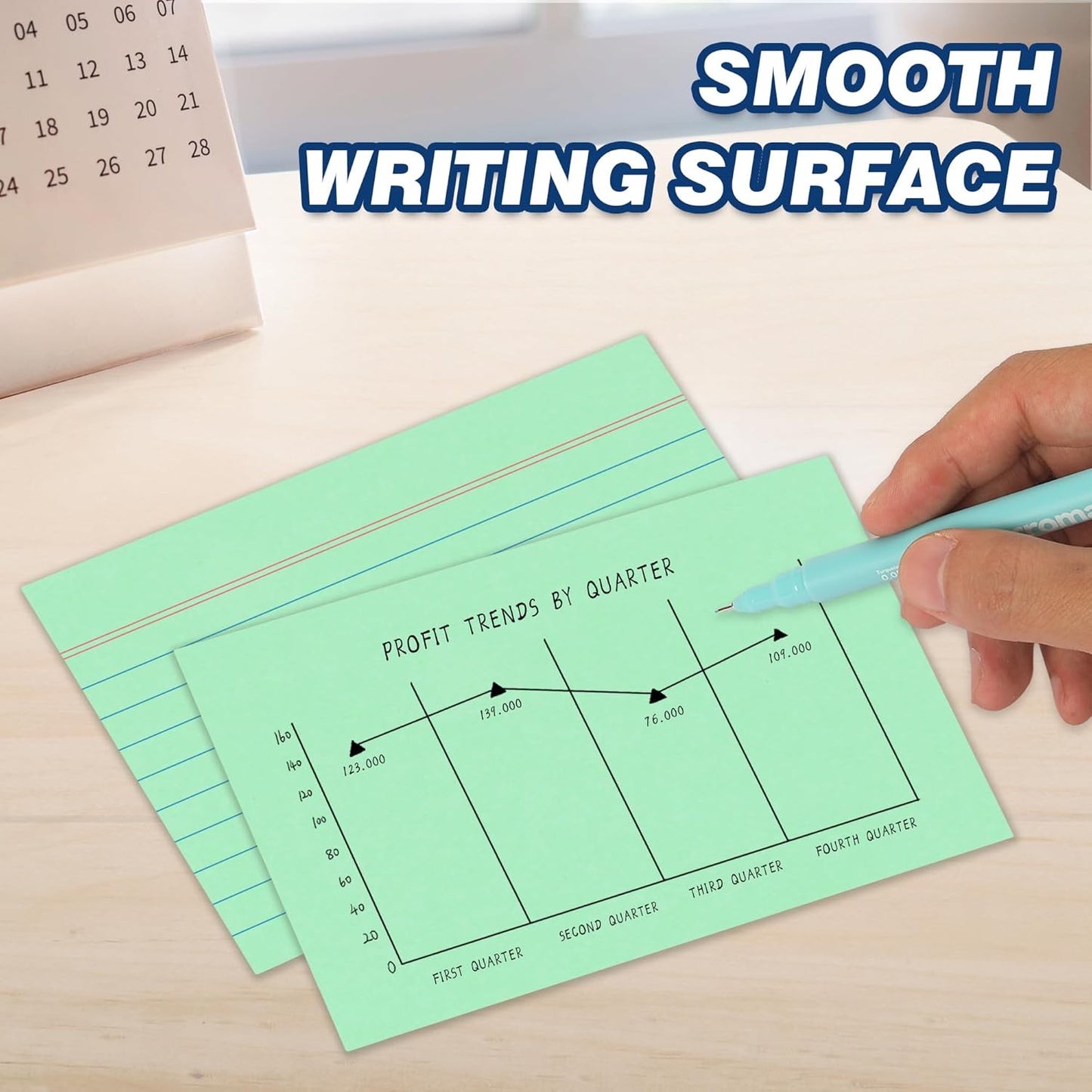 Chell 500 Count Index Cards 3x5 Inch Heavyweight, Ruled Front and Blank Back, 65 lb. Cover Weight, Pastel Colors