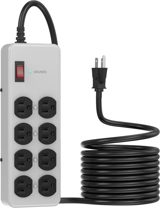 Heavy Duty Power Strip,Industrial Heavy Metal Case Surge Protector,8 AC Outlets,15Amp,2700 Joules,Protected' Indicator,14 Gauge Cord (Grey, 15FT Length)
