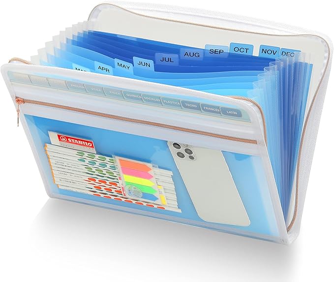 H4D 13 Pocket Expanding File Folder Organizer, Blue, 8.5-x-11-inch