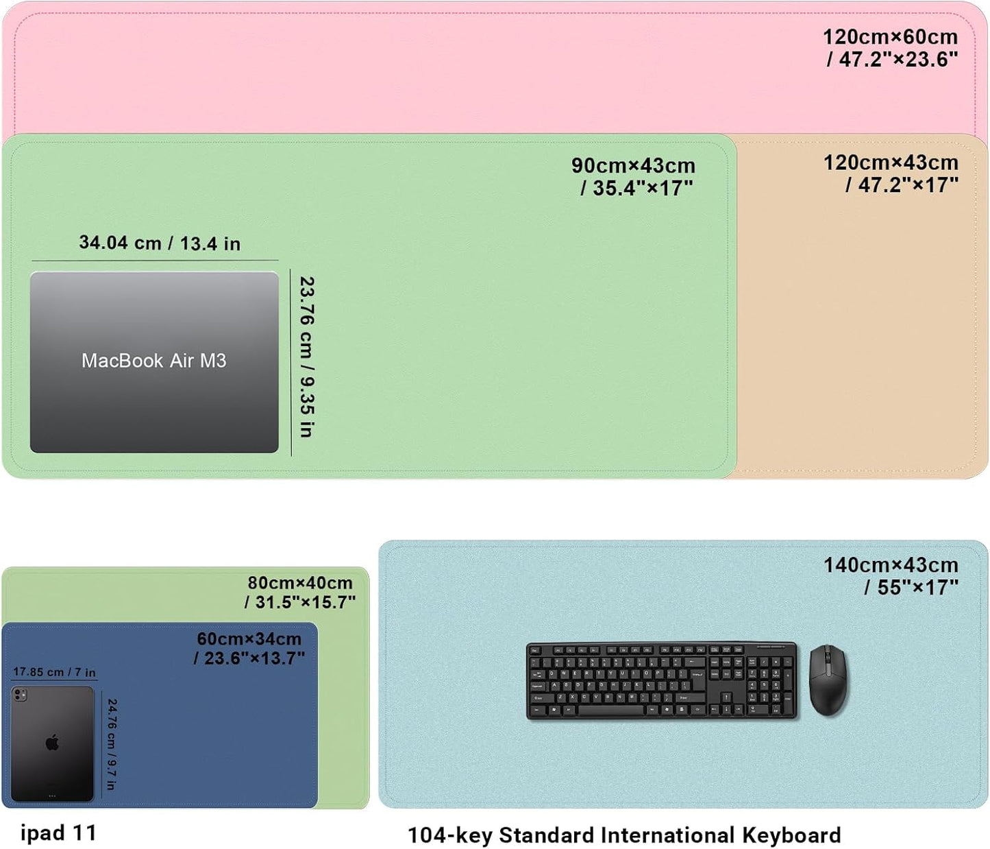 Large PU Leather Desk Pad Protector, Non-Slip Computer Mat, 55'' x 17'' Office Mat for Home & Office, Laptop Blotter Pad for Mouse and Keyboard, Brown