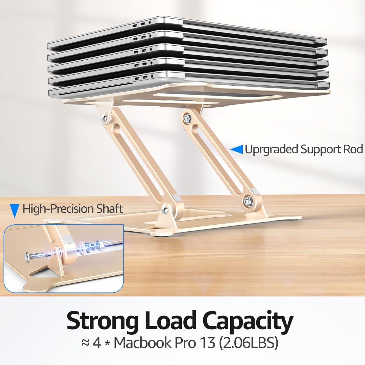 Urmust Laptop Notebook Stand Holder Adjustable Ultrabook Stand Riser Portable Compatible with MacBook Air Pro HP Dell XPS Lenovo All laptops 10-15.6"(Light Gold)
