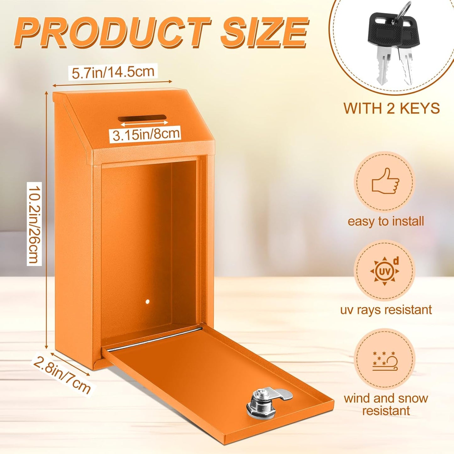 Metal Donation Cash Box Collection Safe Suggestion Box with Lock Wall Mounted Mailbox Delivery Ballot Container for Home Office Outdoor Door