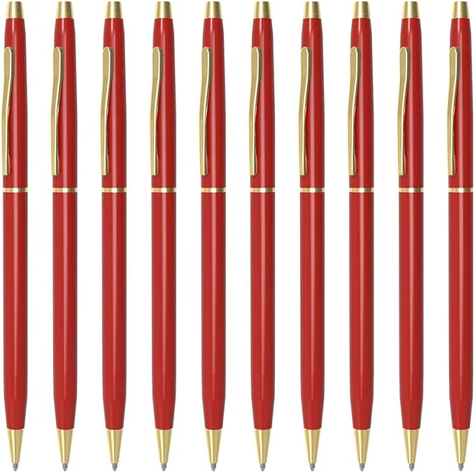 Cambond Ballpoint Pens Red Pens - Metal Black Ink 1.0 mm Medium Point Retractable Nice Pens Smooth Writing Pen for Journaling Men Women Police Uniform Office Business, 10 Pack (Red)