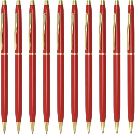 Cambond Ballpoint Pens Red Pens - Metal Black Ink 1.0 mm Medium Point Retractable Nice Pens Smooth Writing Pen for Journaling Men Women Police Uniform Office Business, 10 Pack (Red)