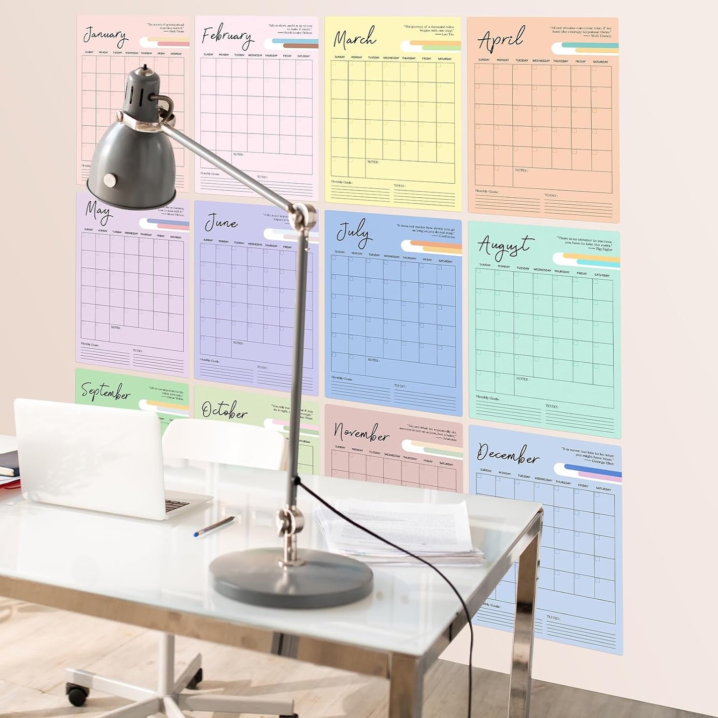 Ospelelf Undated Dry Erase Wall Calendar 12 Month, 12" x 17" Laminated Calendar Monthly Office Calendar 2025, 12 Sheets