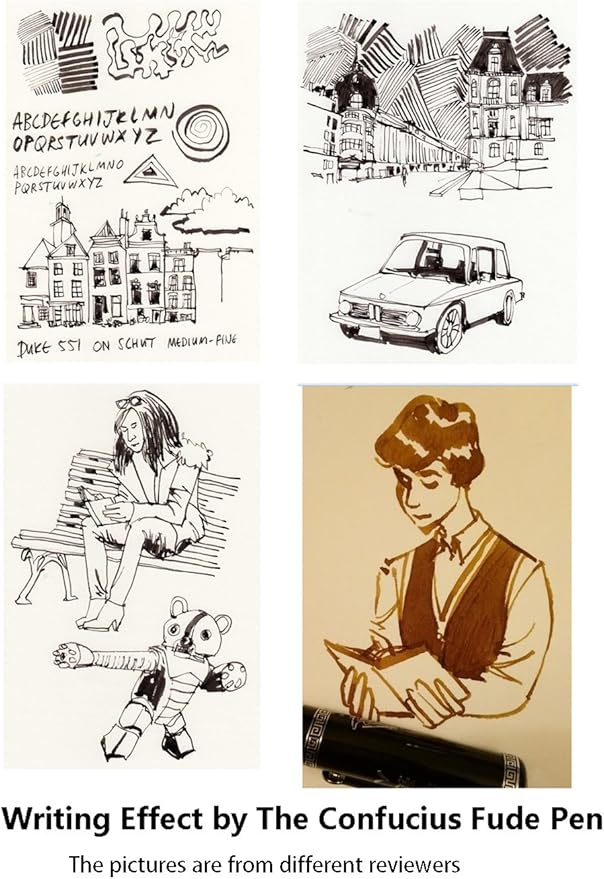 Lanxivi Duke 551 Confucius Fude Nib Fountain Pen Bent Nib Natural Bamboo Medium to Broad Art Handwriting Drawing Calligraphy Pen