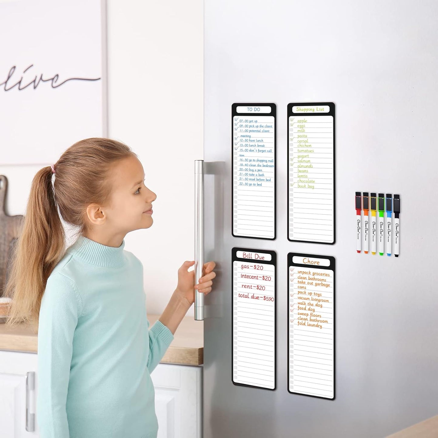 Magnetic Dry Erase List Board - 4"x12" Multifunctional List Board for Fridge - 6 Extra Fine Point Markers Included - Shipped Flat