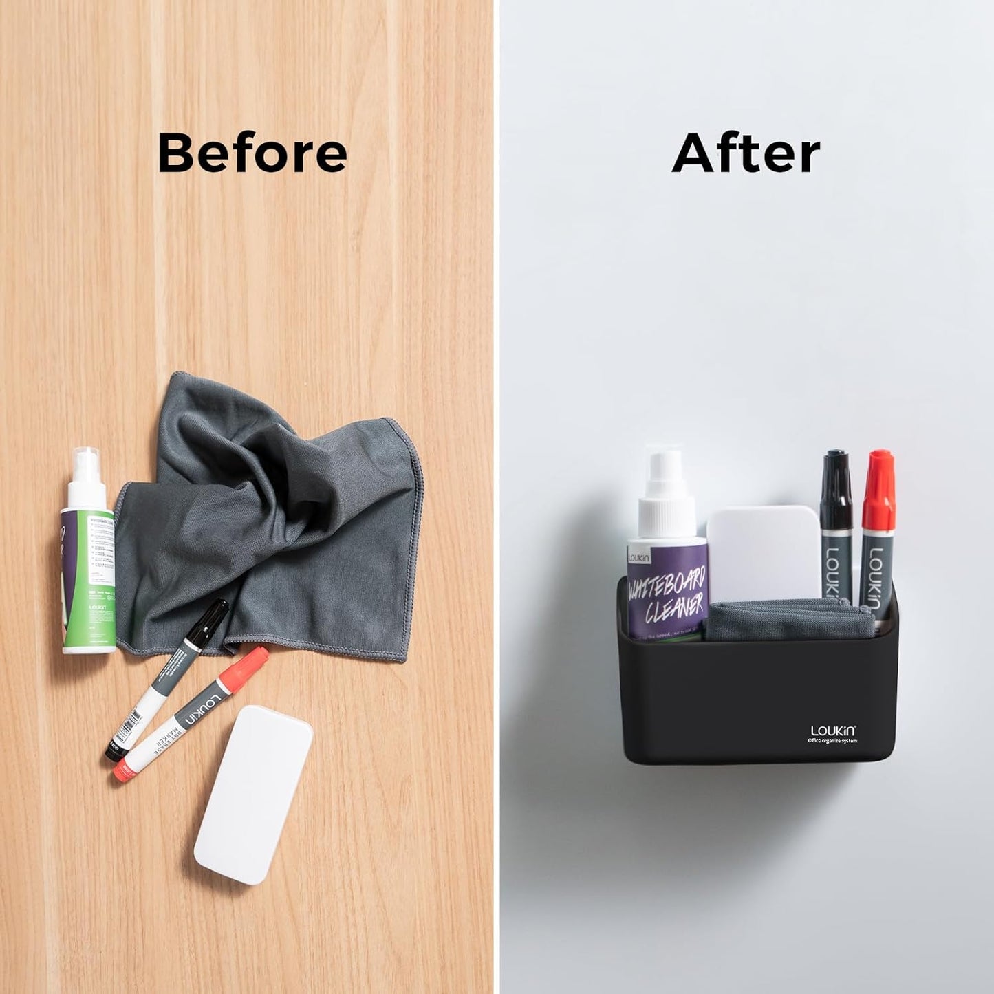 loukin Magnetic Marker Holder, Dry Erase Marker Holder, Remote Control Holder, Magnetic Storage Organizer for Whiteboard or Refrigerators (Black)