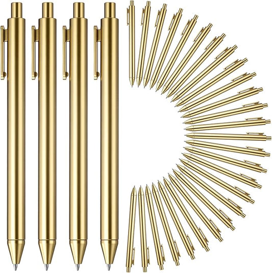 15 Pcs Gold Metallic Slim Ballpoint Pens Bulk Retractable Black Ink Medium Point (0.5mm) Smooth Writing Pens for Wedding Bridal Shower Business Office Students Teachers (Classic Style)