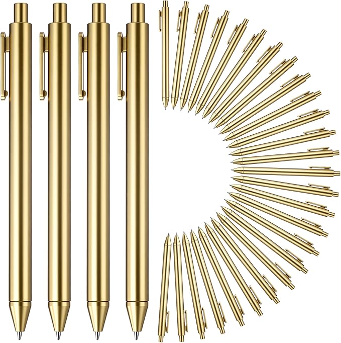 30 Pcs Gold Metallic Slim Ballpoint Pens Bulk Retractable Black Ink Medium Point (0.5mm) Smooth Writing Pens for Wedding Bridal Shower Business Office Students Teachers