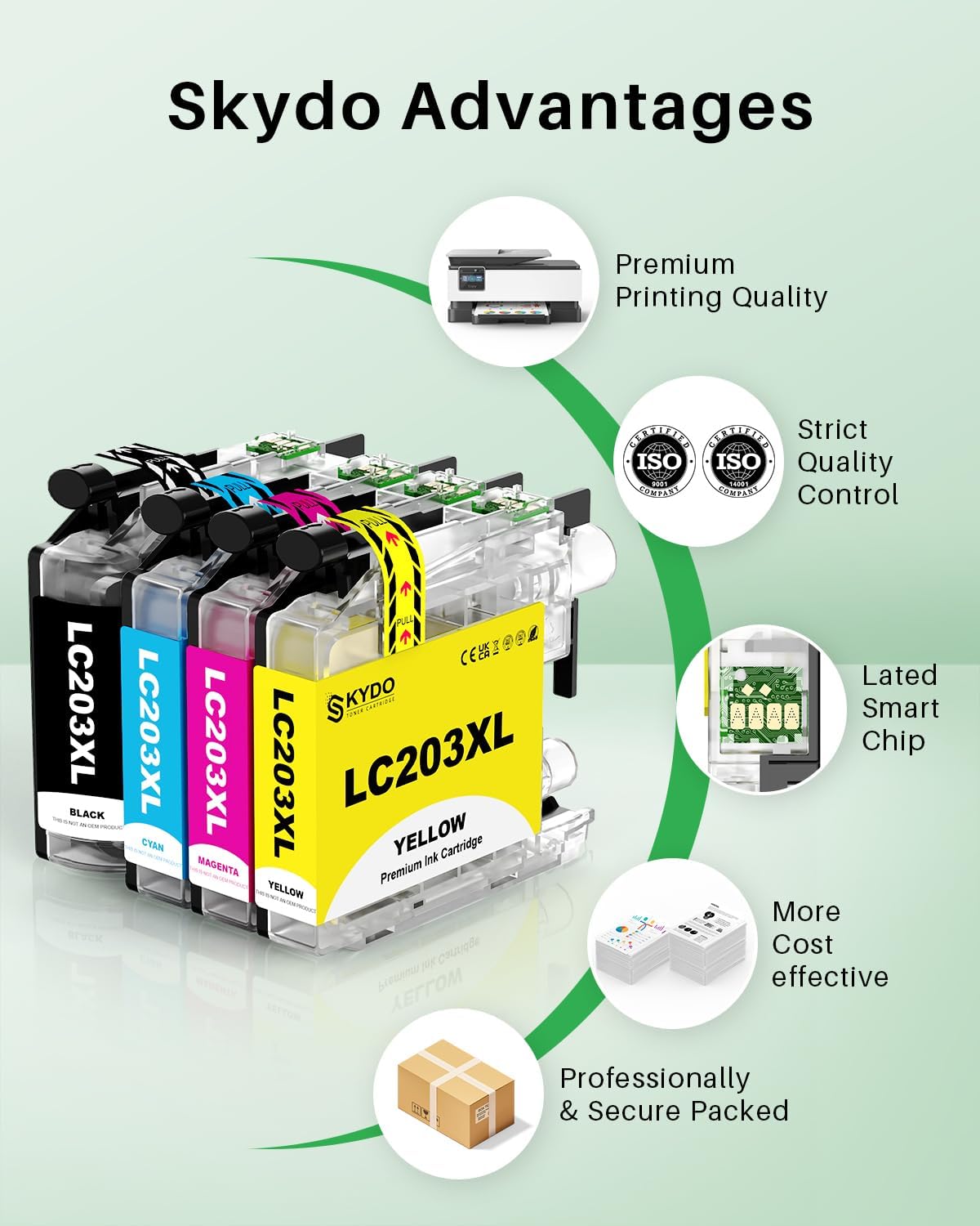 LC203XL Ink Cartridges 4 Pack Replacement for LC203 XL LC 203 Color Inks Use for MFC-J480DW MFC-J4420DW MFC-J880DW MFC-J885DW MFC-J680DW (BK/C/M/Y)