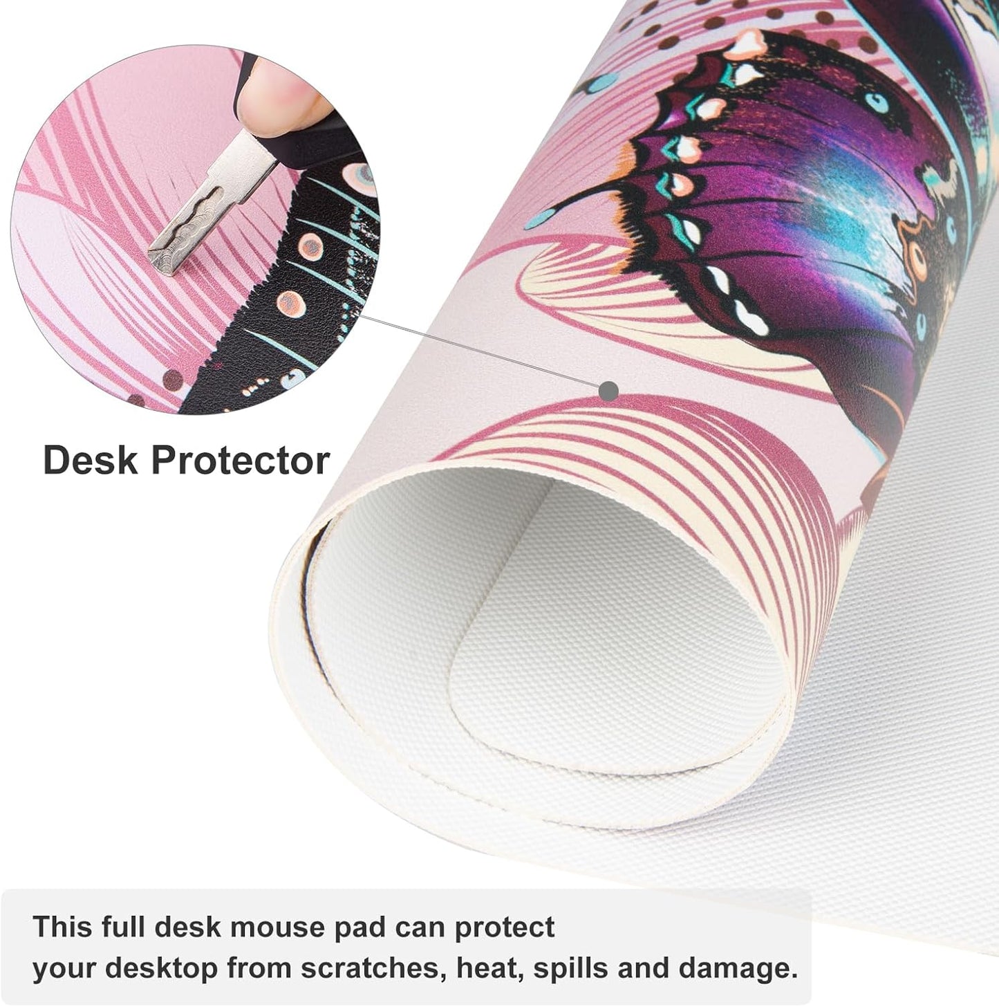 QIYI Large Mouse Pad, PU Leather Desk Blotter Protector, Waterproof Computer Desk Mat, Butterflies Keyboard Mouse Pads, Non Slip Base Home & Office Accessories, Extended Large Size 31.5" x 11.8"