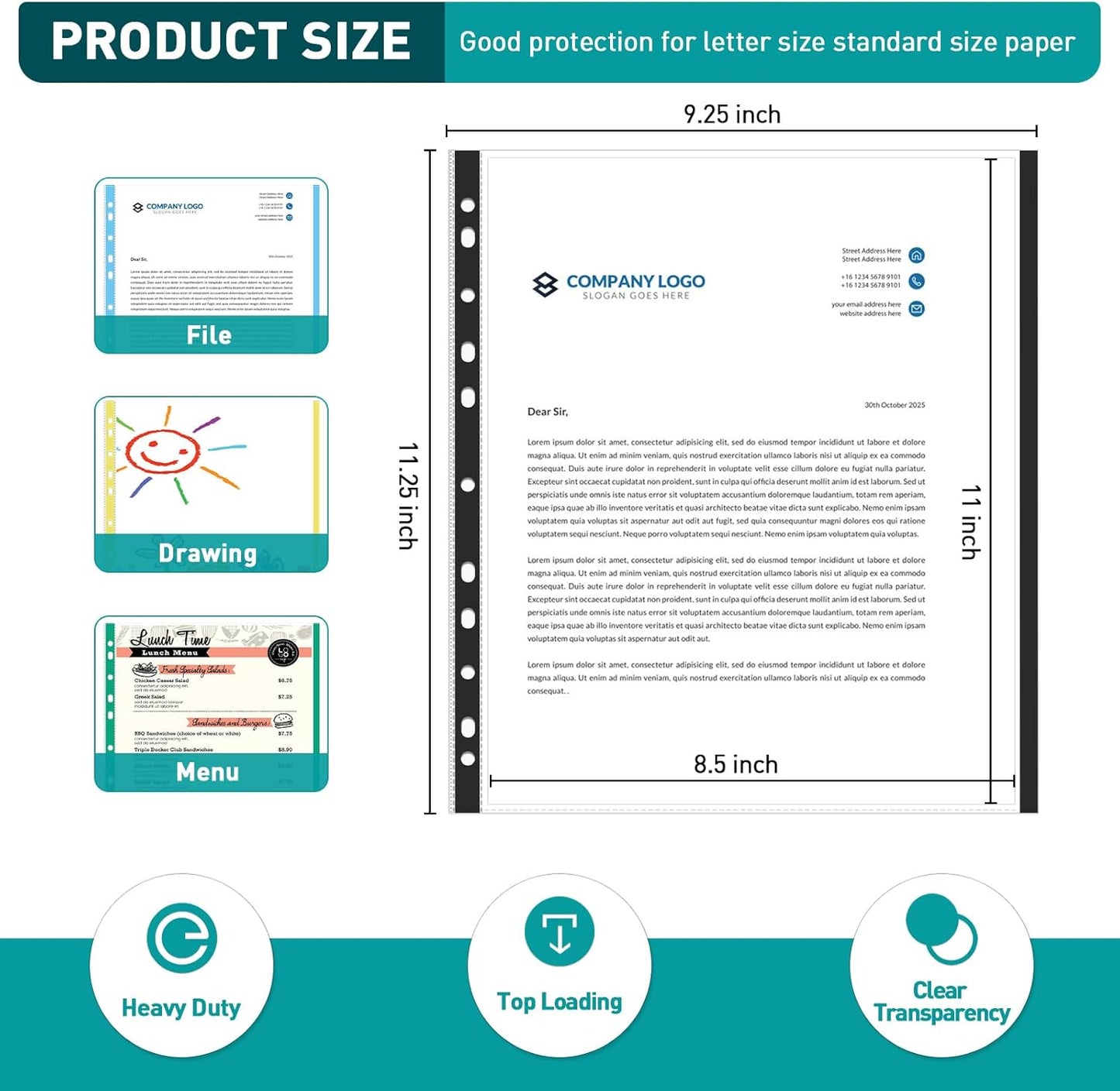 Sheet Protectors, PANDRI 600 Pack Color Heavy Duty Plastic Page Protectors Sheet Reinforced 11-Hole Fit for 3 Ring Binder Fits Standard 8.5 x 11 Paper, 9.25 x 11.25 Top Loaded, Excluding Acid