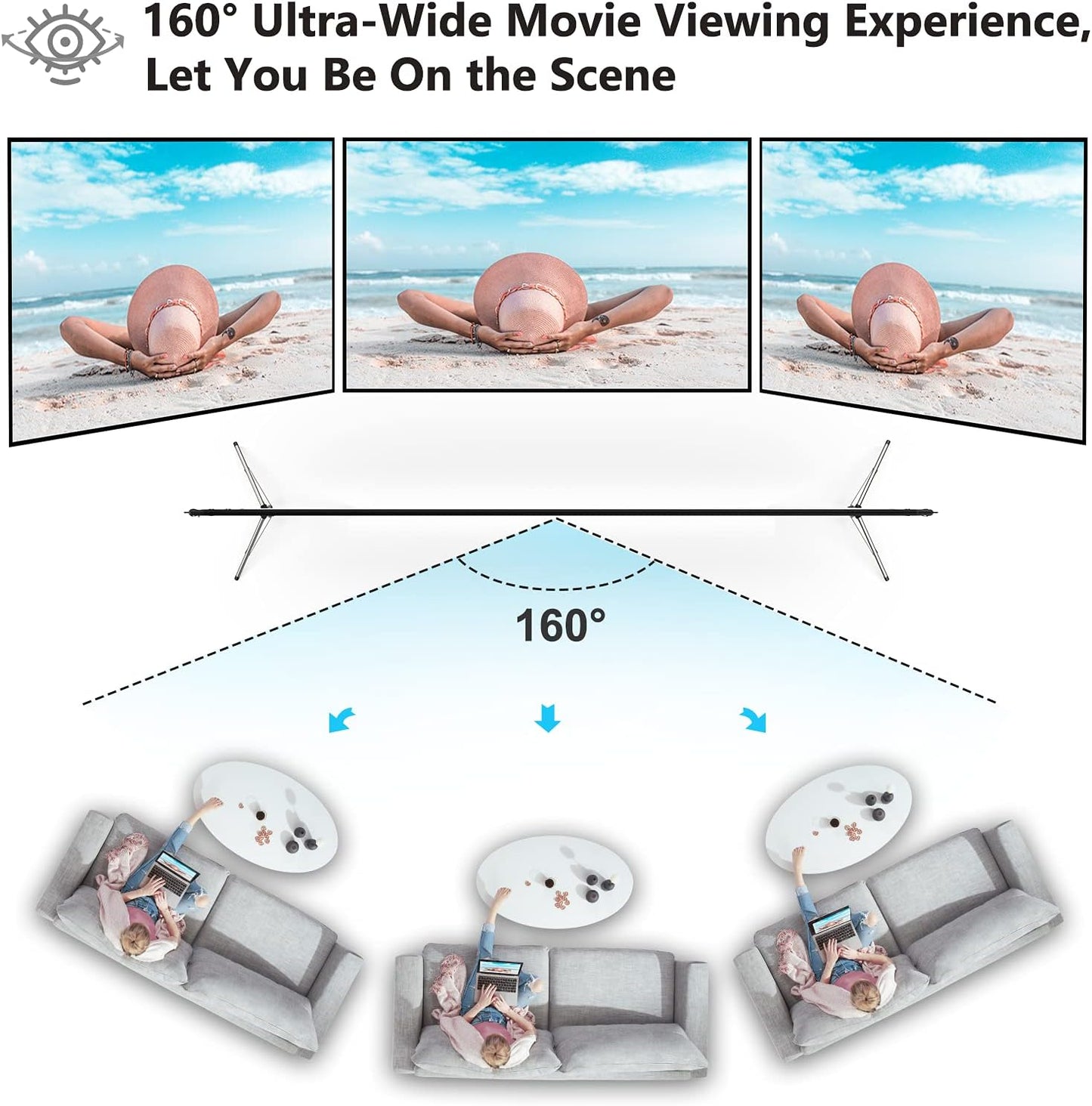 Projector Screen with Stand, Vamvo 100 inch Portable Foldable Projection Screen with Aluminum Alloy Stand Outdoor Movie Screens with Carrying Bag for Home Theater Camping and Recreational Events