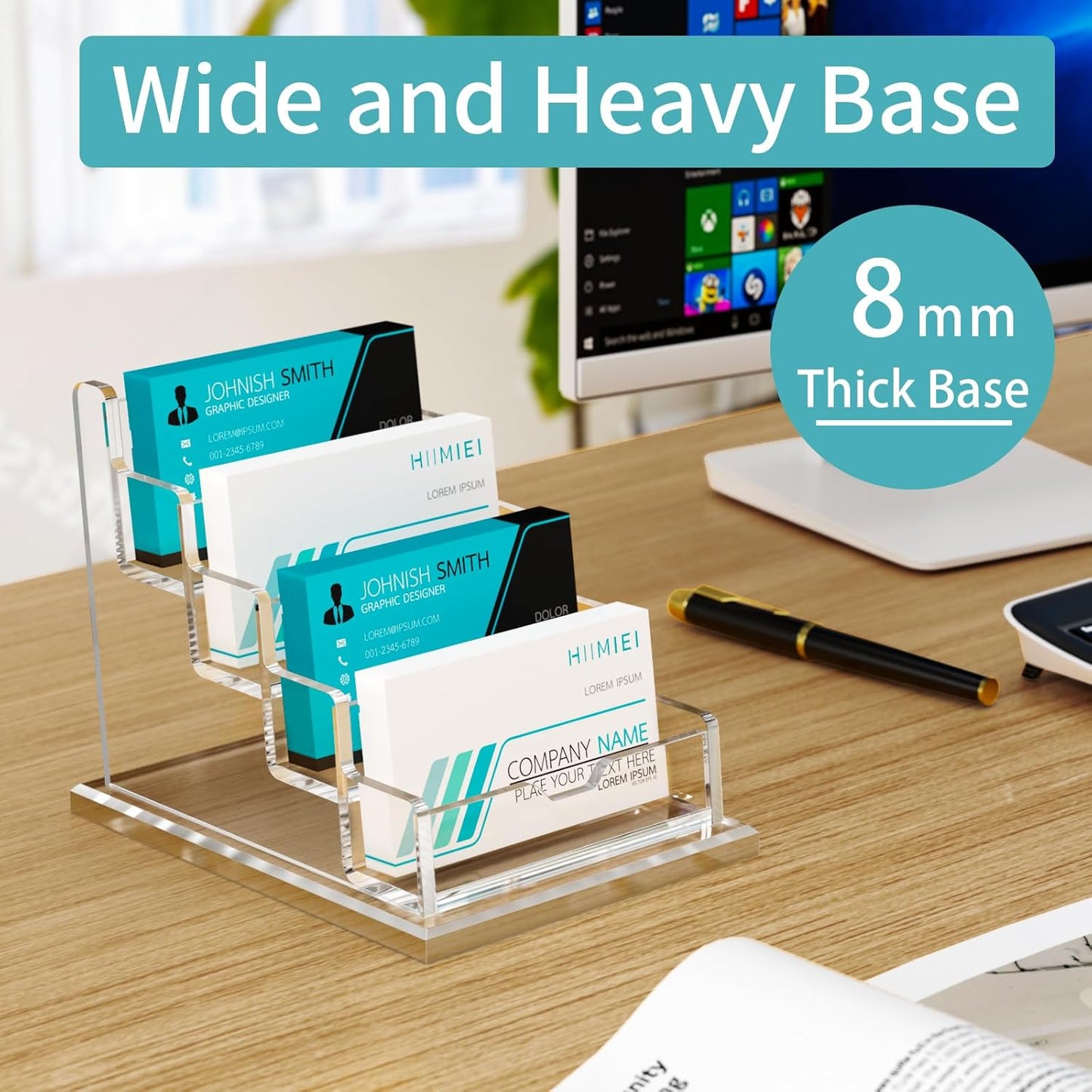 HIIMIEI Acrylic Business Card Display, Multiple Card Holder for Office, Home, Restaurant - 4 Slot 4 Tier