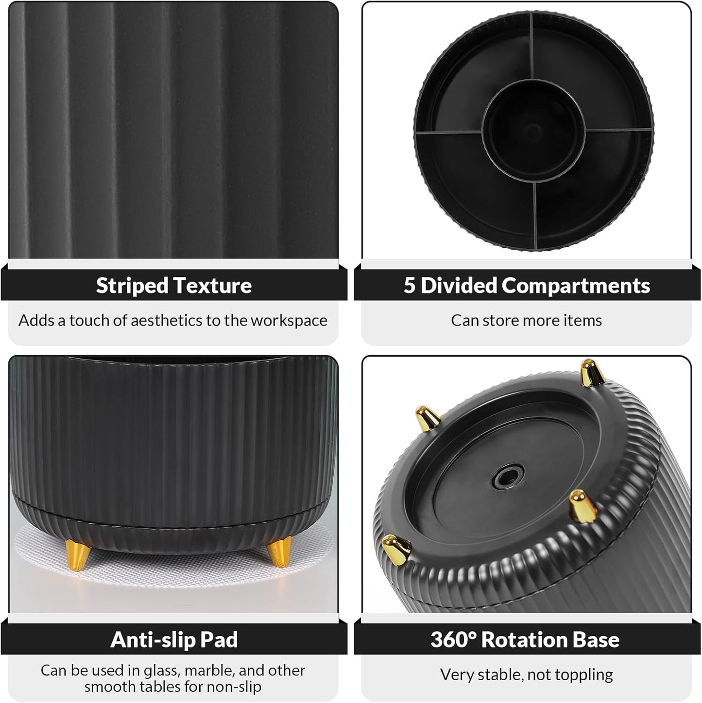 SKYDUE 360 Degree Rotating Desk Organizer, Dual-Purpose Pencil Pen Holder for Desktop, Rotating Desk Pen Organizer with 5 Slots, Office Supplies, Pencil Cup for Office, School, Home