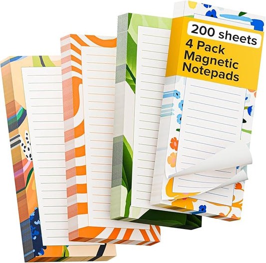 X-bet MAGNET Magnetic Notepads for fridge 200 sheets, grocery list pad for fridge, double gummed paper with color printing, magnetic shopping list pad for fridge (4 pack 50 sheets)