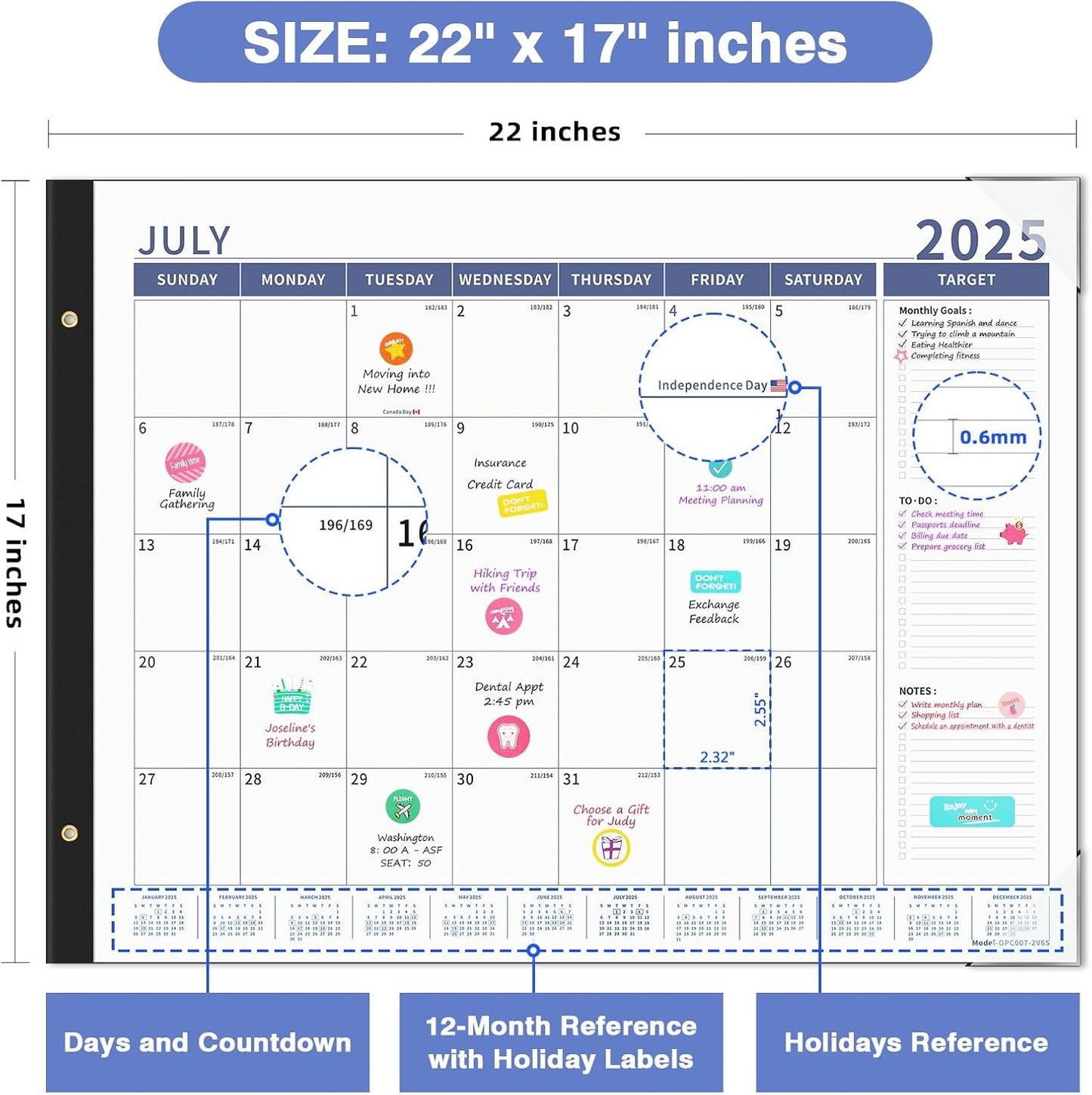 Ospelelf Desk Calendar 2025-2026 Large 22'' x 17'' Calendar 2025 Monthly Desktop Calendar, 18 Month Calendar, Use July 2025 - Dec 2026, Blue