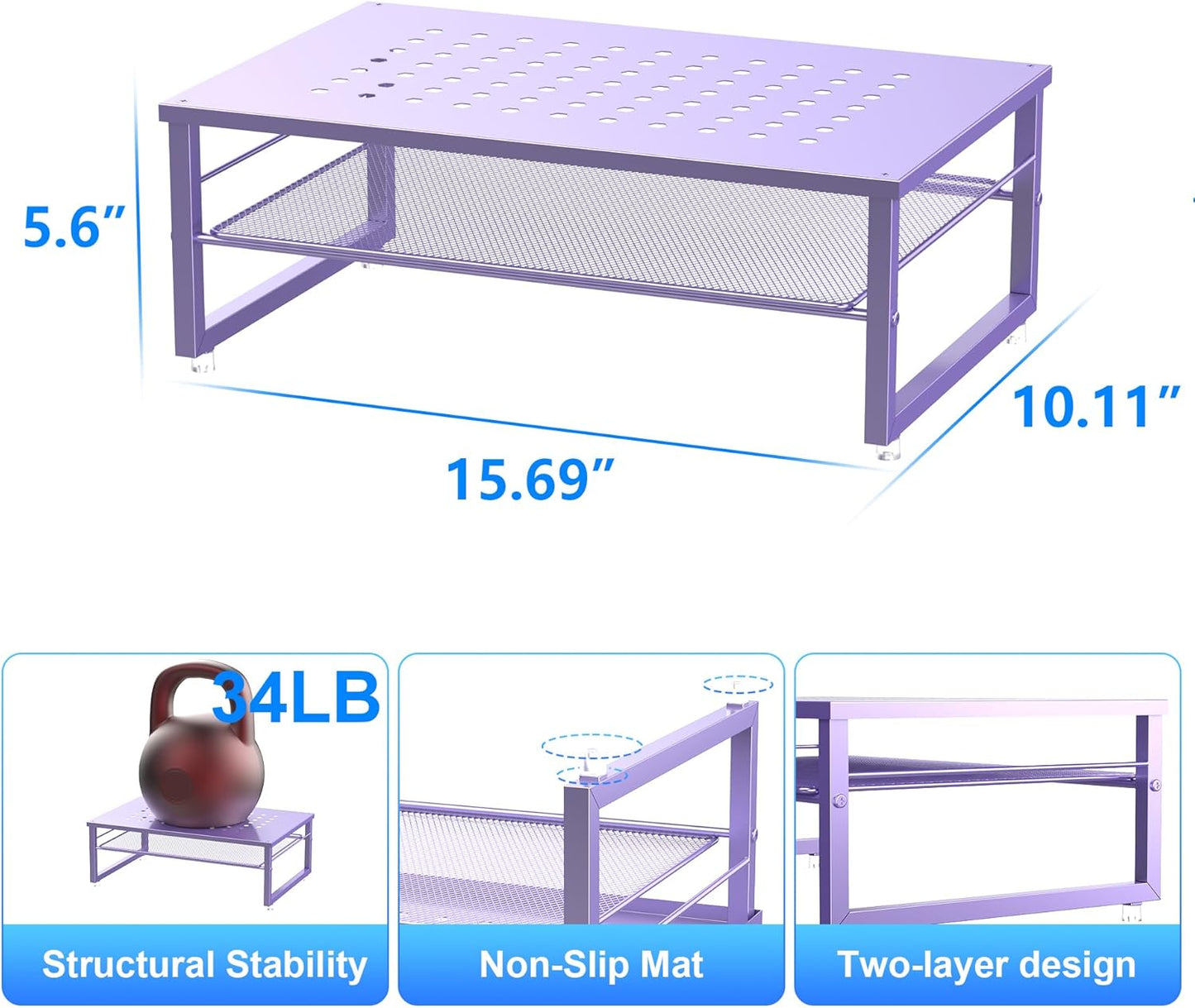 gianotter 2-Tier Metal Monitor Stand Riser, Office Desk Storage Organizer for Computer Monitor, Laptop, Printer, Office Supplies (Purple)