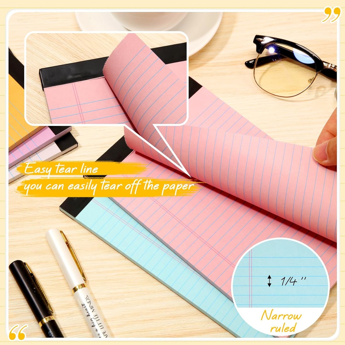 Fuutreo 12 Pcs 5" x 8" Legal Pad Writing Notepads 50 Sheets Small Legal Pad Narrow Ruled Multiple Color Lined Paper for School College Office Supplies Work (Multicolor)
