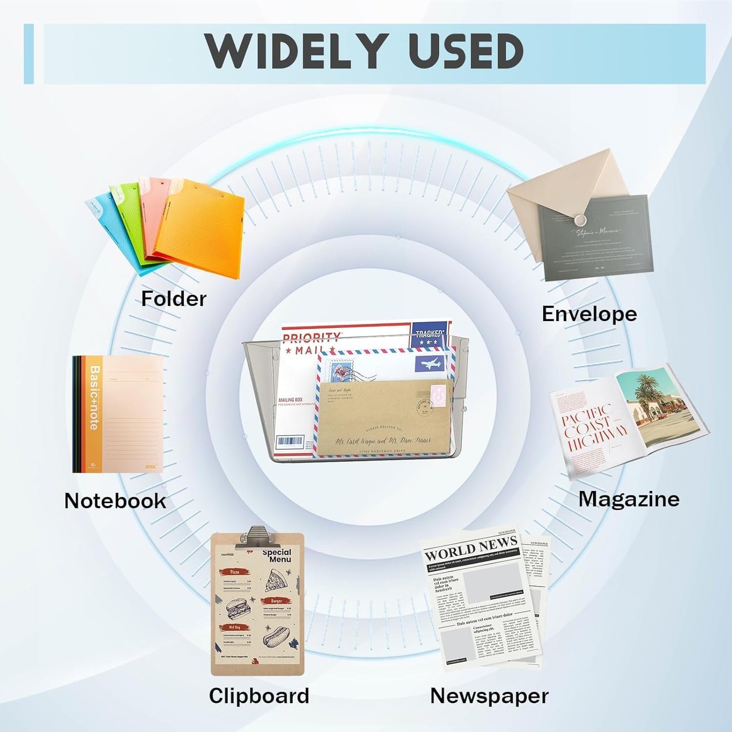 4 Pack Clear Acrylic Single Pocket, Plastic Hanging Wall Mount File Holder for Office Home ,Gray