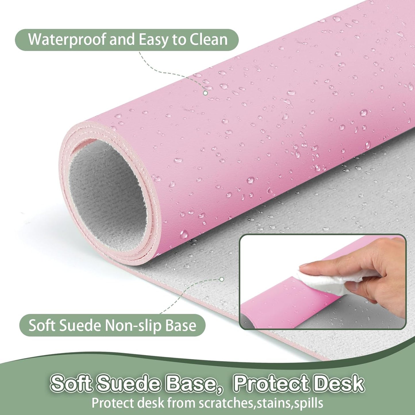 Boutilon Leather Desk Pad Protector,Non-Slip Mouse Pad,Laptop Desk Pad,Office Mouse Mat,Waterproof Leather Desk Blotter,Desk Writing Pad for Office and Home (M-Baby Pink,30"x14")
