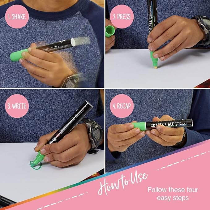 Crafts 4 All Liquid Chalk Markers for Blackboard Signs, Bistro Menu, Car Window Glass - Dry Erase, Washable - 25 Colored Chalk Pens w/Reversible Tips & Tweezers - Bonus White Chalkboard Marker