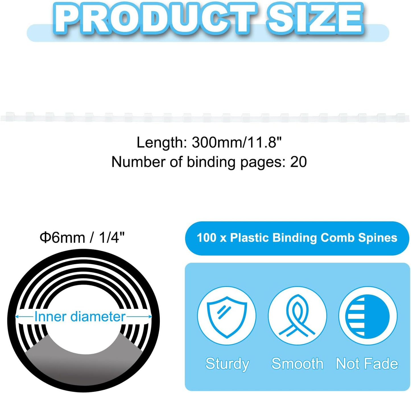 PATIKIL 6mm (1/4") Plastic Binding Combs, 100 Pcs 21 Rings Comb Binding Spines 20 Sheet Capacity Letter Size for Binding Paper Sheets, White