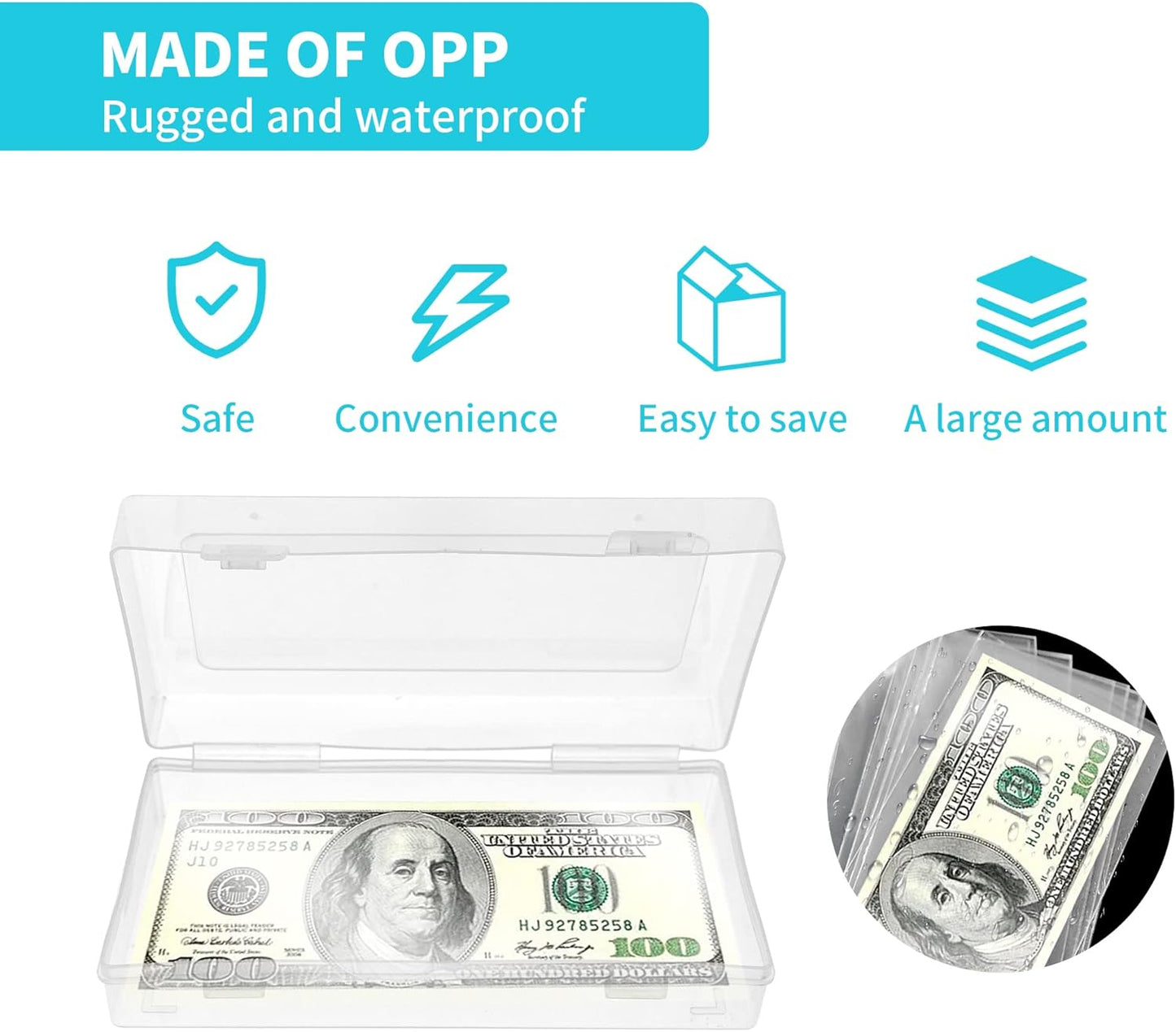 5 Pack Currency Sleeves Storage Case with 500 Pieces Dollar Bill Holder, Clear Plastic Paper Money Sleeve for Bills, Paper Currency Bill Sleeves Protector Dollar Bill Holders for Collectors