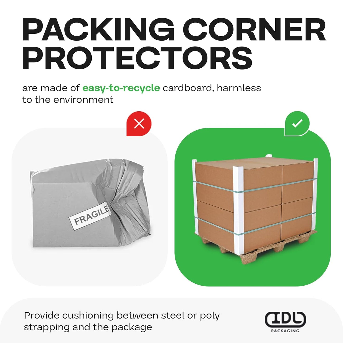 IDL Packaging Cardboard Edge Protectors 2" x 2" x 48", Black, Pack of 50 - V-Board Reinforced Cardboard Corners for Shipping - Kraft Cardboard Corners for Packing - Moving Corner Protectors