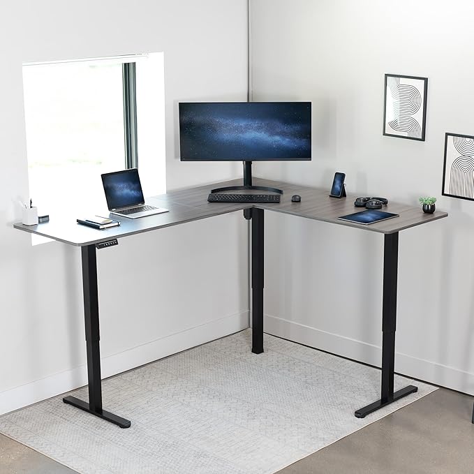 VIVO Electric Corner L-Shaped 75 x 63 in Standing Desk, Memory Height Adjustment, Dark Gray Top Black Frame, DESK-E3CTG-75