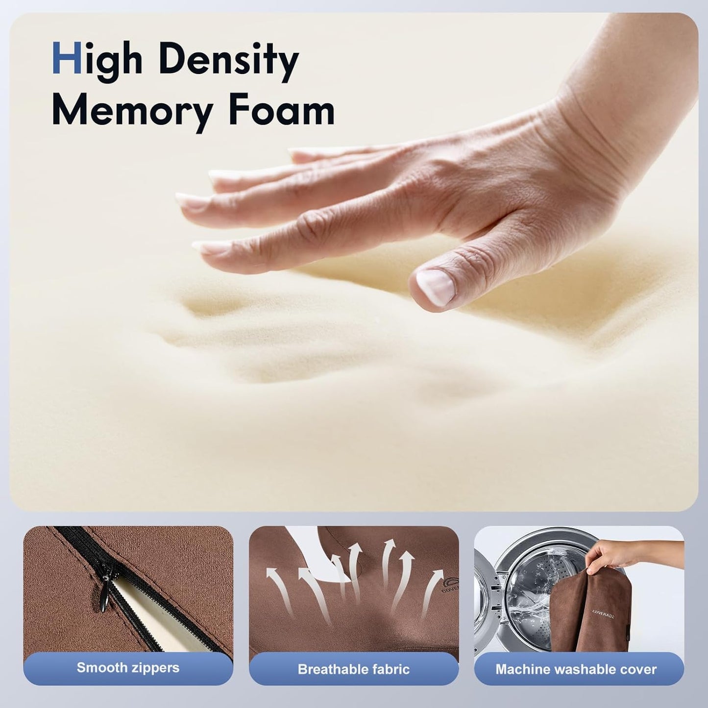 Coverado Memory Foam Car Seat Cushion and Lumbar Support Pillow for Car, Ergonomic Office Chair Cushion for Lower Back Pain Relief, Breathable & Non-Slip for Car, Home, and Office Use, Coffee