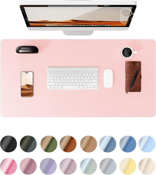 YSAGi Leather Desk Protector, Office Mat, Large Mouse Mat, Non-Slip PU Leather Blotter, Laptop Desk Pad, Waterproof Writing Pad for Office and Home (Light Pink, 31.5" x 15.8")