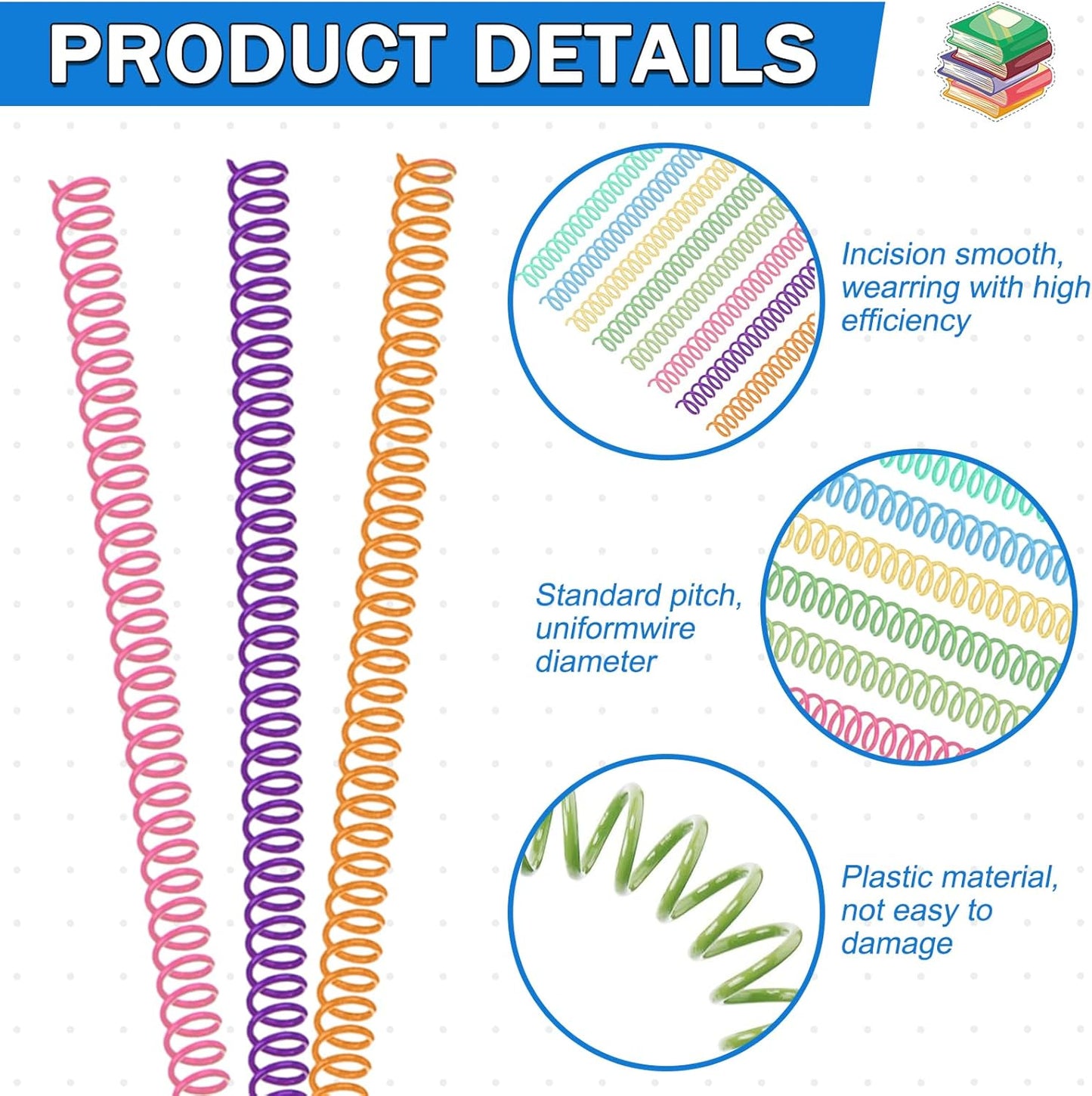 120 Pack Plastic Spiral Binding Coils Binder Binding Spirals Rings Multi Size Spiral Binding Wire Combs Spines Coils, 4:1 Pitch (Colorful, 1/4 Inch)