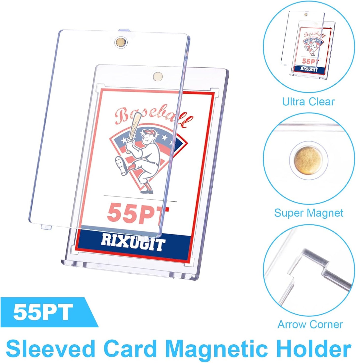 25-Pack Sleeved Magnetic Card Holders - 55PT Magnetic Card Cases with 2.63"x3.7" Larger Inner Dimension, First Insert Card into Soft Card Sleeve, Then Place into Card Holder for Double Protection