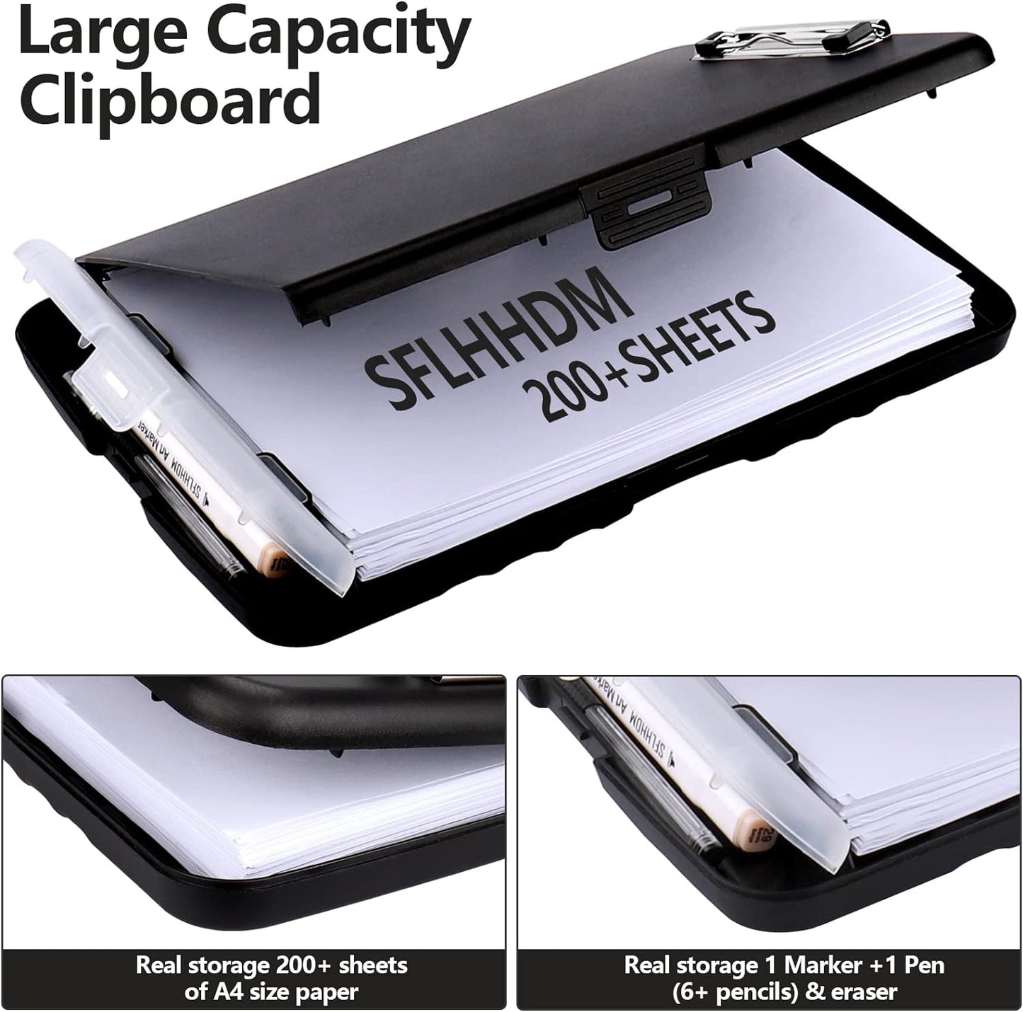 Clipboard with Storage,A4 Binder Clipboards with Pen Holder,Heavy Duty Plastic Storage Clipboard with Low Profile Clip,Nursing Clipboards Folder Side-Opening,Smooth Writing Clip Board for Office-Black