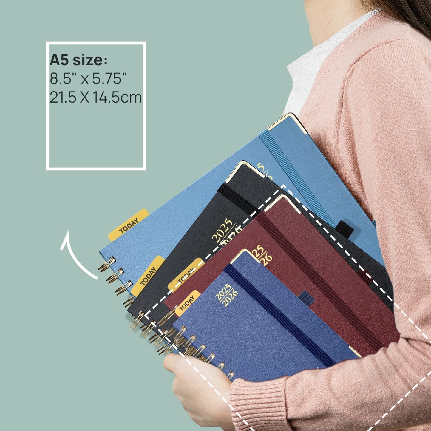 POPRUN Academic Daily Planner 2025-2026 One Page A Day - [5.75" x 8.5"- Spiral Hard Cover], Appointment Book (July 2025 - June 2026) with Monthly Calendar - Pacific Green