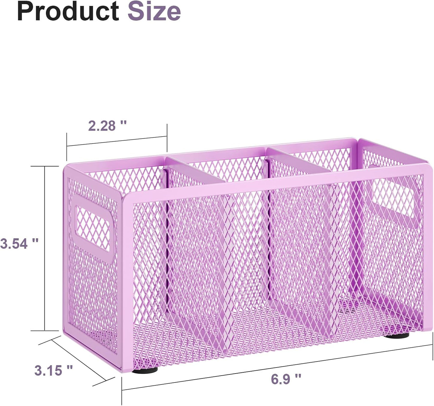 Marbrasse Mesh Pen Holder for Desk,Pencil Holder Desk Organizer 3 Adjustable Compartments,Pencil Cup with Handle Perfect for Classroom, Office, Home,Makeup,Art (Purple)