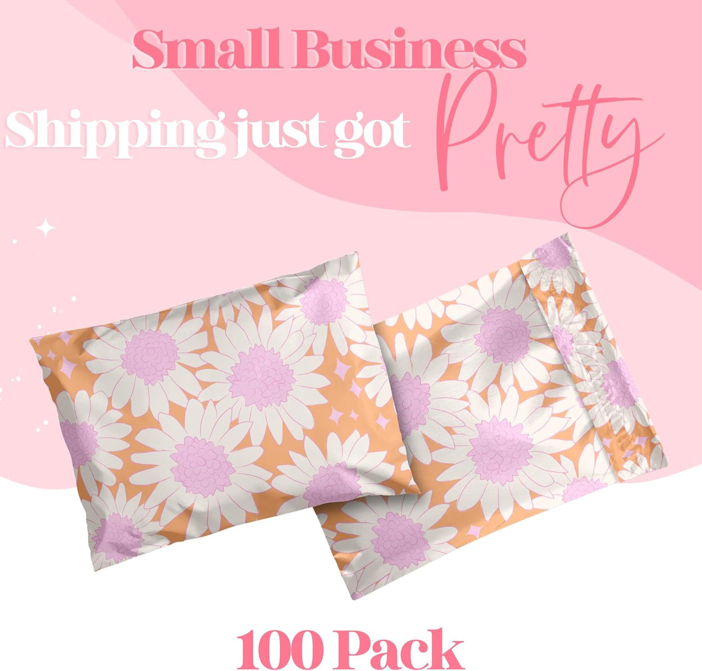 14.5x19 Designer Poly Mailer 100 Pack Heavy Duty Waterproof Self Seal Shipping Bags for Small Business Large Mailing Envelopes Bulk Tear Resistant Packaging Pink Blooms Flowers