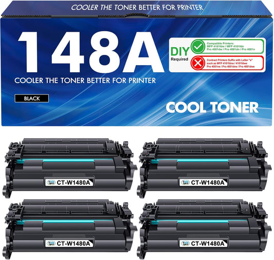 148A W1480A Toner Cartridge Black Compatible Replacement for HP 148A 148X W1480A W1480X for HP Laserjet MFP 4101fdw 4101fdn Pro 4001dw 4001dn 4001n Printer Ink (4 Pack)