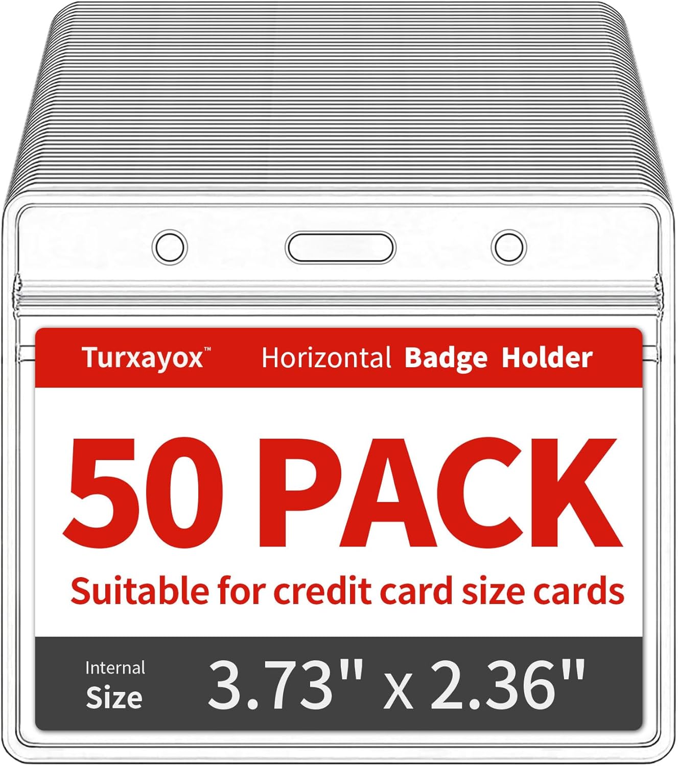 50 Pack Horizontal Clear Name ID Badge Holder for Lanyards