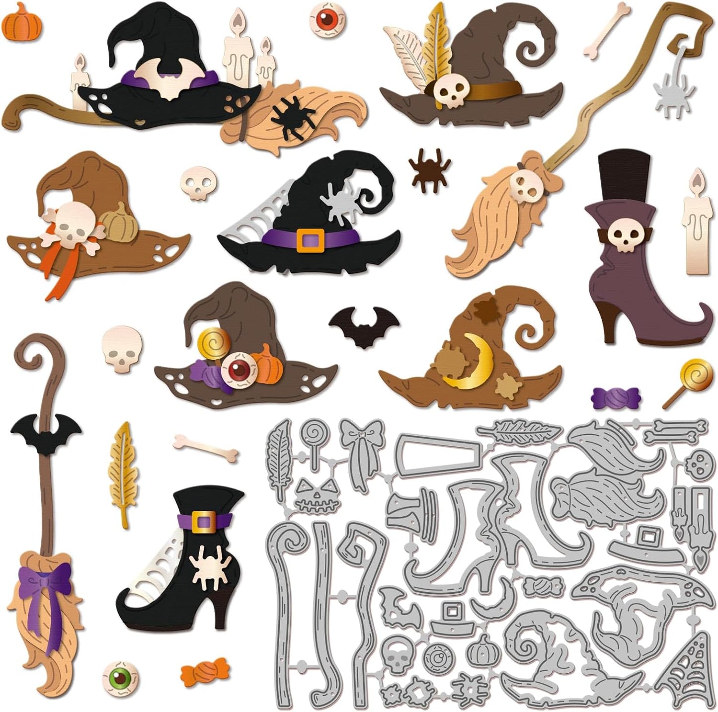 GLOBLELAND Halloween Witch Hat and Shoes Cutting Dies for Card Making Magic Broom Cut Die for DIY Scrapbooking Journal Embossing Paper Craft Decor
