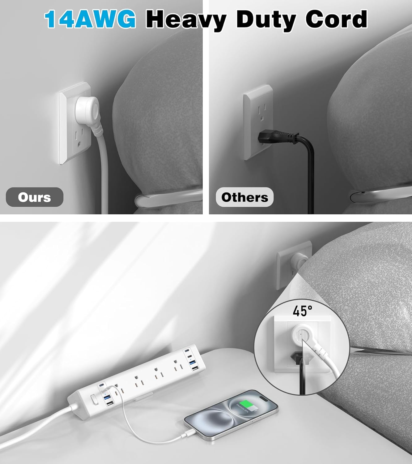 40W Fast Charging Station,Desk Clamp Power Strip,4 USB-C Ports & 8 AC Outlets,Desktop Edge Mount Surge Protector Power Strip,14AWG Heavy Duty Cord,Fit 1.9" Tabletop Edge for Home Office(10Ft Cable)