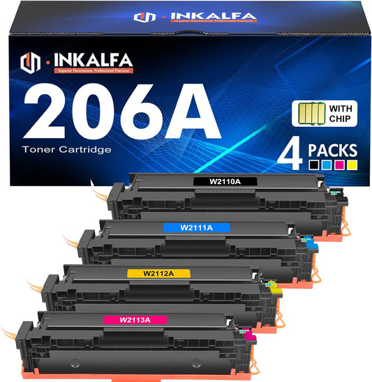 206A Toner Cartridges 4 Pack M283cdw M283fdw 206X Set Compatible Replacement for HP 206A 206X Color Laserjet Pro MFP M283fdw M283cdw M283 Pro M255dw Printer Ink High Yield (with Chip-B/C/Y/M)
