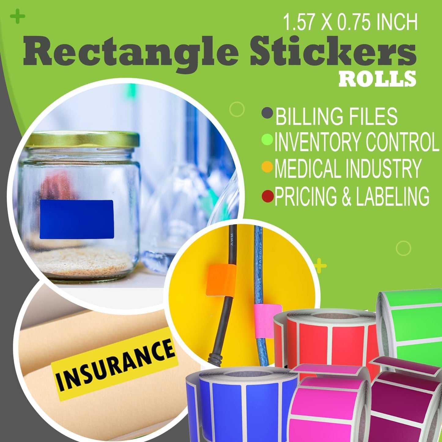 Small Color-Coding Sticker Roll 1.57" x 0.75", 5 Rolls- 2500-Pack, Rectangular Organizing Labels 40mmx19mm (Red) by Royal Green