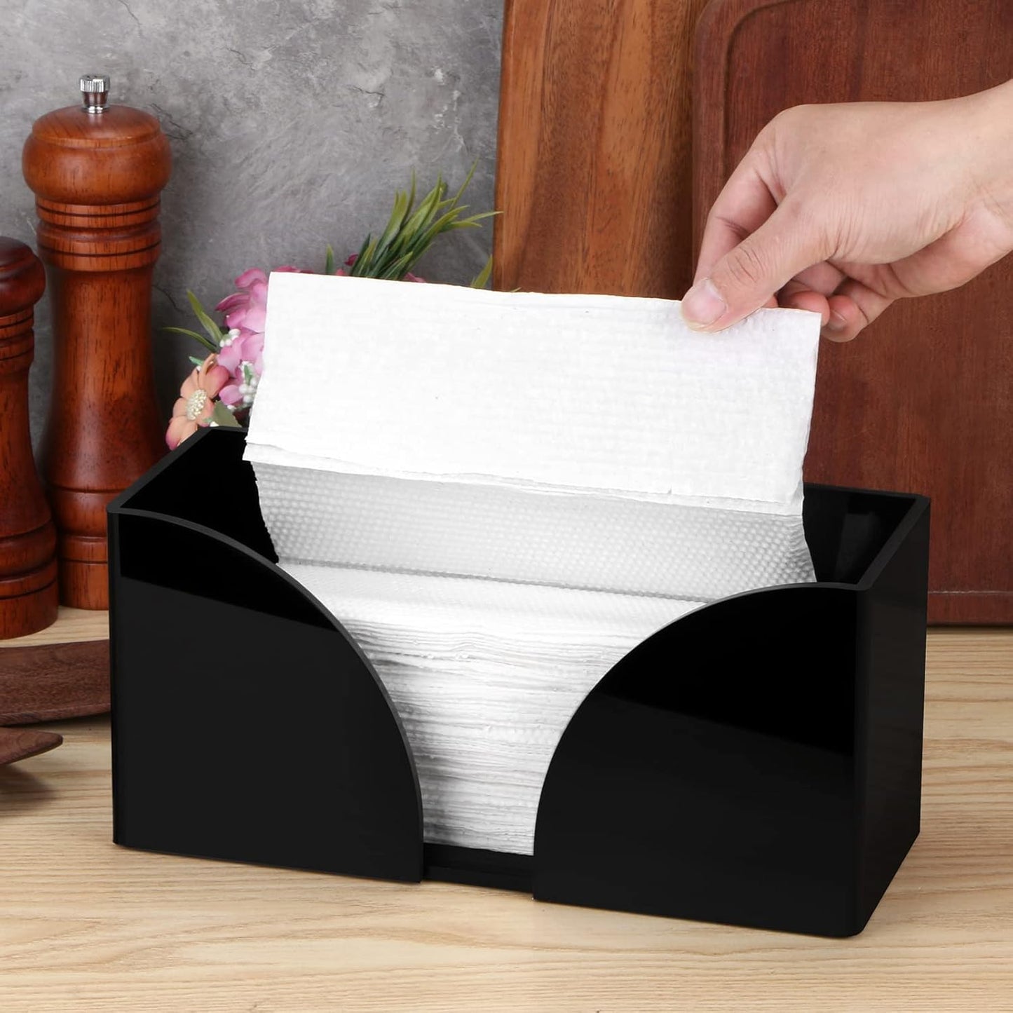2Pack Paper Towel Dispenser Countertop, Black Acrylic Paper Towel Holder for Bathroom Folded Paper Towel Dispenser Clear Trifold Napkin Holder for Z-fold, C-fold, MultiFold Trifold - Home Kitchen