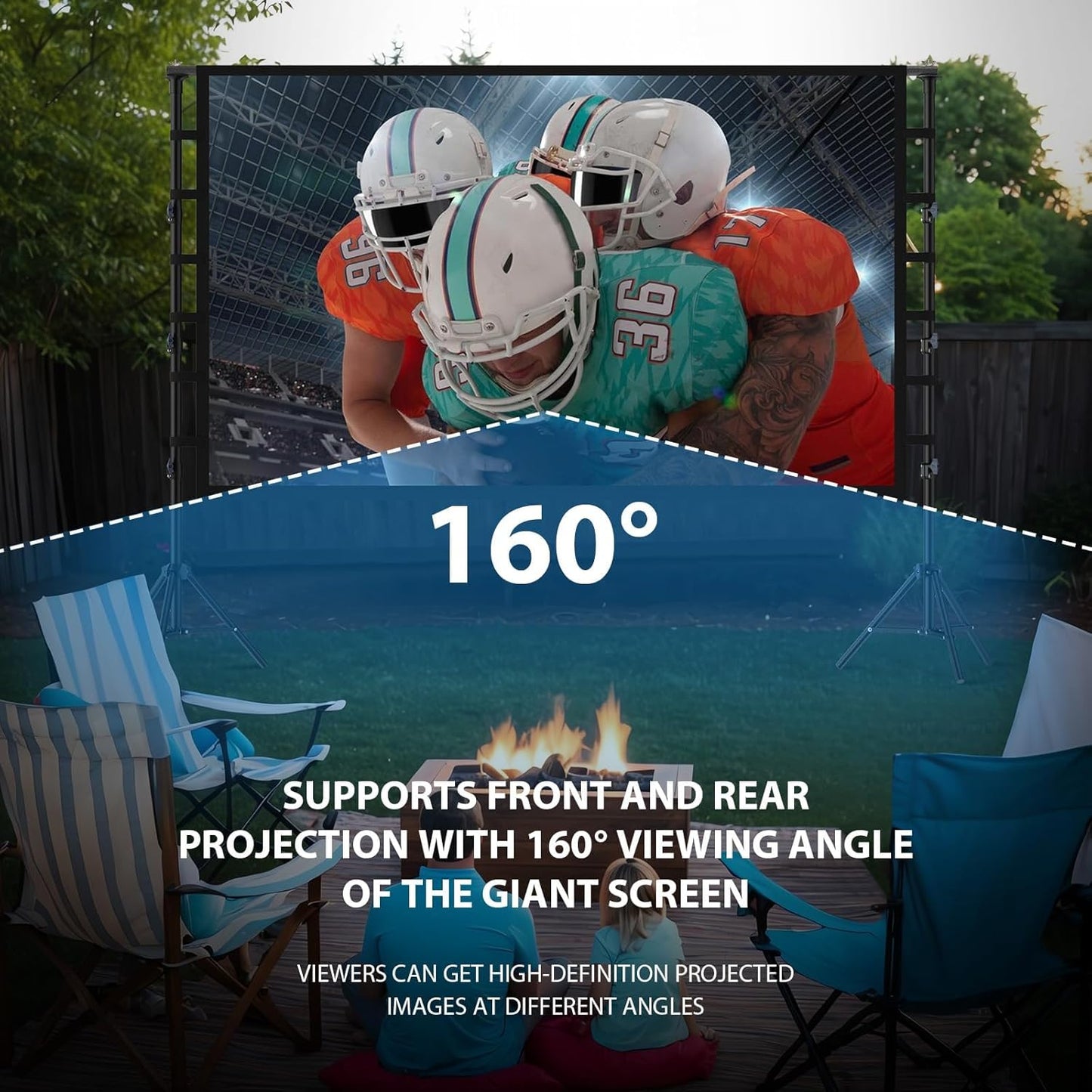 Outdoor Projector Screen with Stand: LEORFI 150 inch Projector Screen Portable, Indoor Projections Screen and Stand, Rear Front Movie Screen 16:9 4K Full HD,Support Height Adjustable for Home Theater