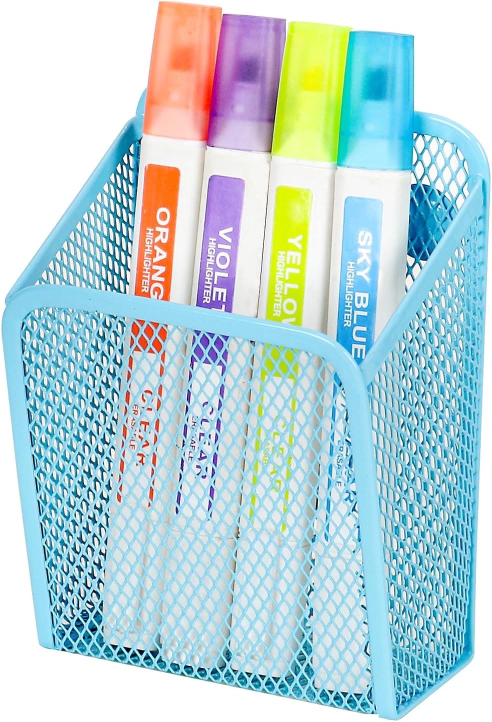 LUCYCAZ Magnetic Pen Holder - Single Magnetic Pencil Locker Holder Organizer, Blue Mesh Marker Holder Pen Basket for Whiteboard, Refrigerator and Locker
