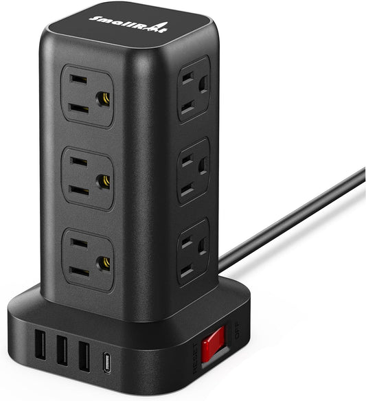 PD 20W USB C Surge Protector, Mini Power Strip Tower Travel 12 AC 4 USB Power Strip with USB Ports 6.5FT Overload Protection for Home Office